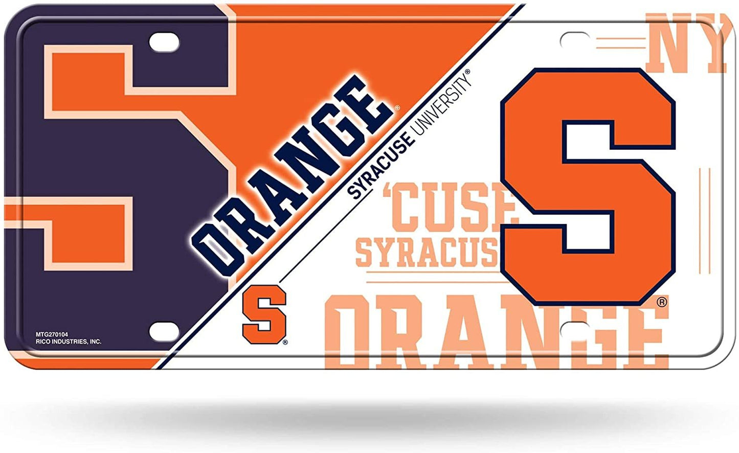 Syracuse University Orange Metal Auto Tag License Plate, Split Design, 6x12 Inch
