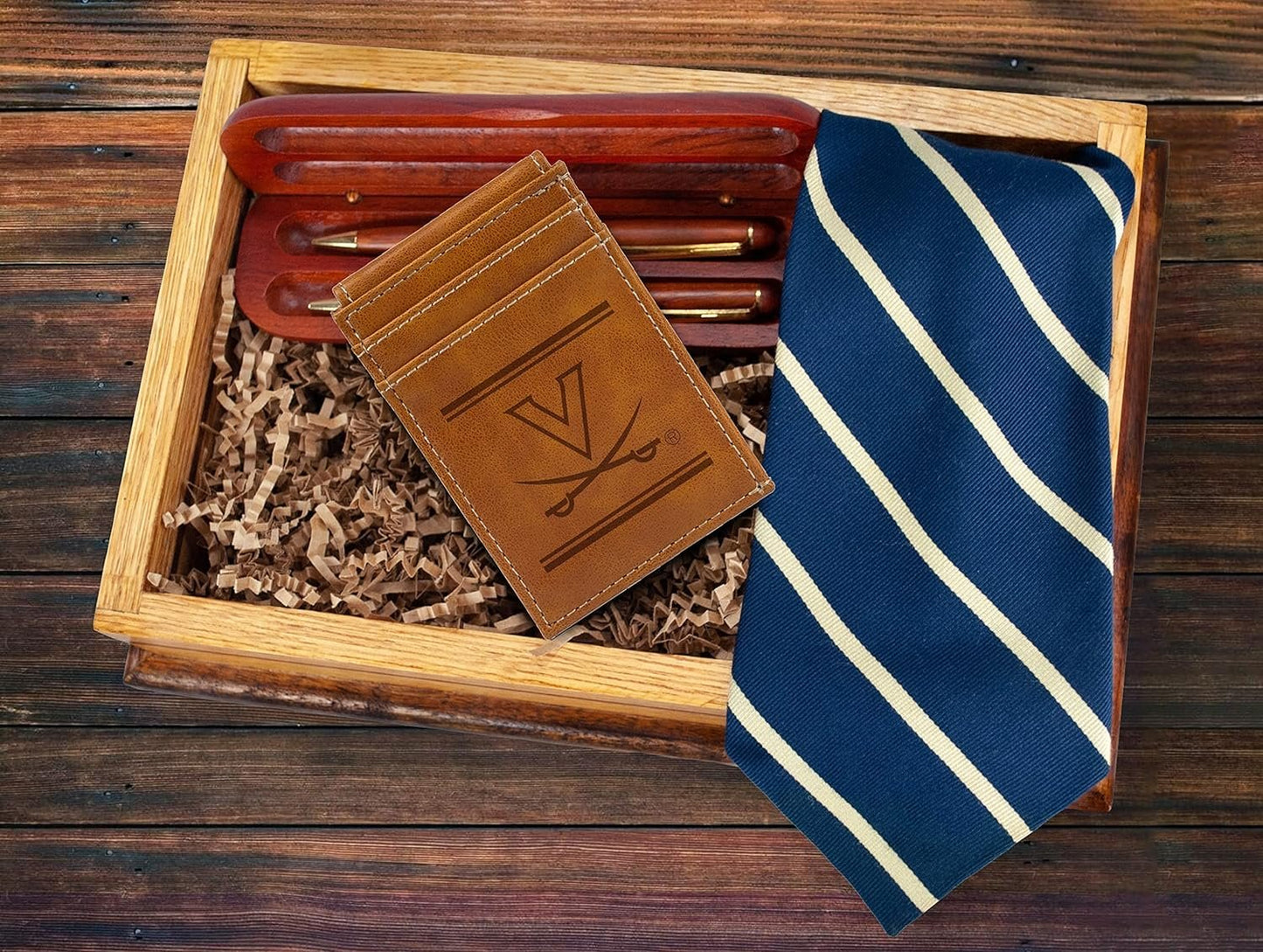 NCAA Virginia Cavaliers Men’s Front ID Pocket Brown Wallet- Premium 8 Pocket Laser-Engraved Team Logo on Vegan Leather- Minimalist Design, Credit Card Holder- Ideal for Travel or Men’s Gift