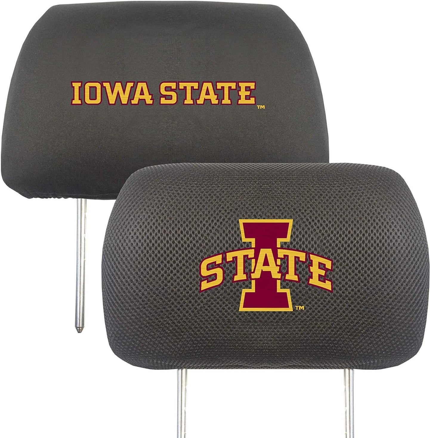 Iowa State University Cyclones Pair of Premium Auto Head Rest Covers, Embroidered, Black Elastic, 14x10 Inch