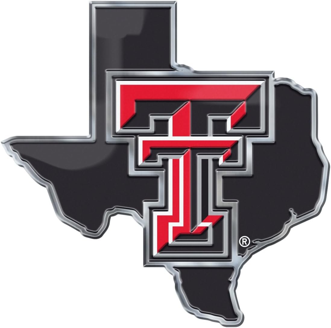 Texas Tech University Red Raiders Auto Emblem, Texas State Design, Aluminum Metal, Embossed Team Color, Raised Decal Sticker, Full Adhesive Backing 3.75 Inch