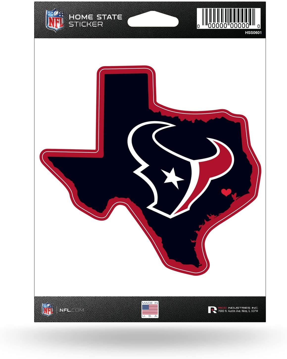 Houston Texans 5 Inch Sticker Decal, Home State Design, Flat Vinyl, Full Adhesive Backing