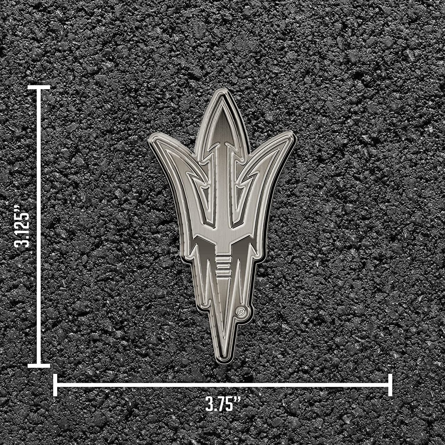 Arizona State University Sun Devils Premium Solid Metal Raised Auto Emblem, Antique Nickel Finish, Shape Cut, Adhesive Backing