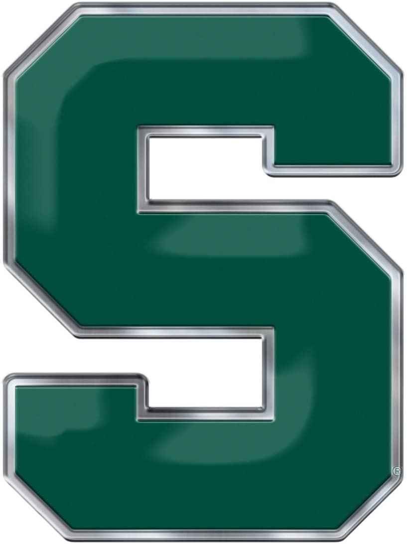 Michigan State University Spartans Aluminum Metal Auto Emblem Raised Adhesive Backing