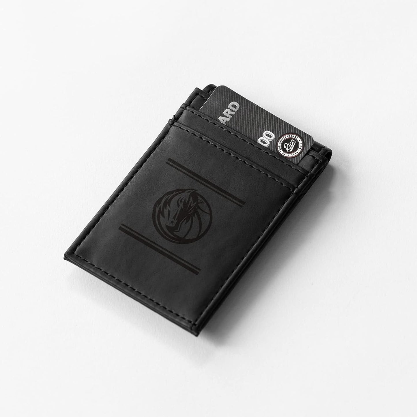 Dallas Mavericks Premium Black Leather Wallet, Front Pocket Magnetic Money Clip, Laser Engraved, Vegan