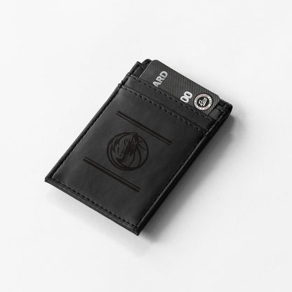 Dallas Mavericks Premium Black Leather Wallet, Front Pocket Magnetic Money Clip, Laser Engraved, Vegan