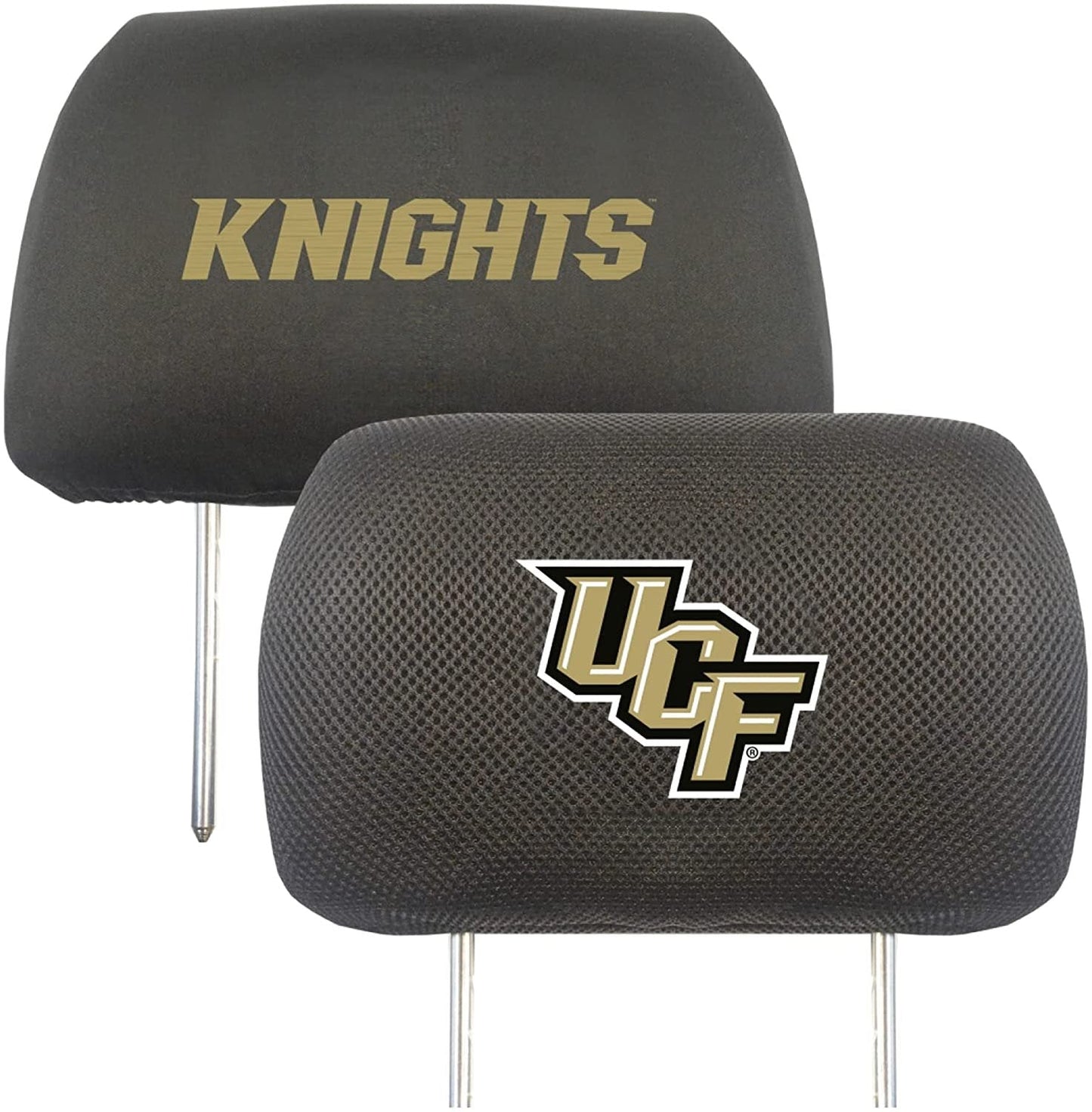 University of Central Florida Knights UCF Pair of Premium Auto Head Rest Covers, Embroidered, Black Elastic, 14x10 Inch