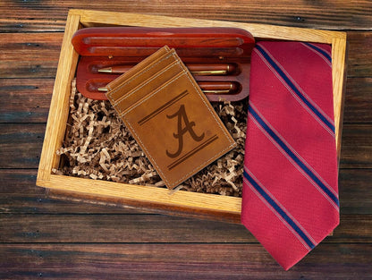 NCAA Alabama Crimson Tide Men’s Front ID Pocket Brown Wallet- Premium 8 Pocket Laser-Engraved Team Logo on Vegan Leather- Minimalist Design, Credit Card Holder- Ideal for Travel or Men’s Gift