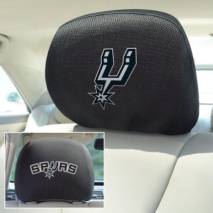 San Antonio Spurs Pair of Premium Auto Head Rest Covers, Embroidered, Black Elastic, 14x10 Inch