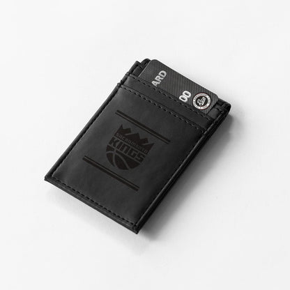 Sacramento Kings Premium Black Leather Wallet, Front Pocket Magnetic Money Clip, Laser Engraved, Vegan