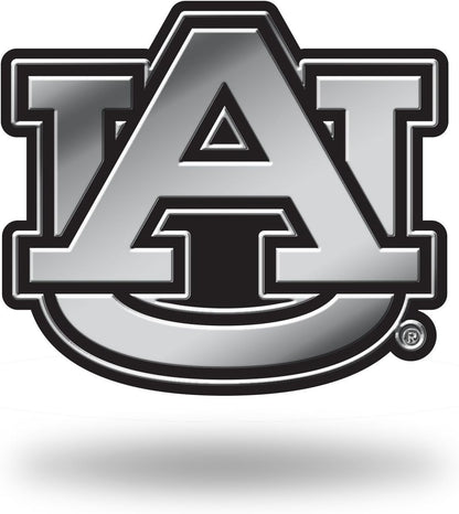 Auburn University Tigers Auto Emblem, Silver Chrome Color, Raised Molded Plastic, Adhesive Tape Backing