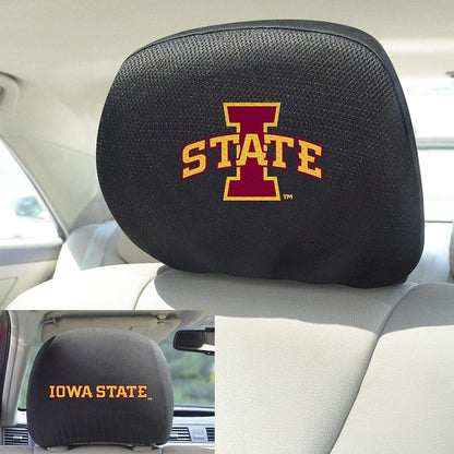 Iowa State University Cyclones Pair of Premium Auto Head Rest Covers, Embroidered, Black Elastic, 14x10 Inch
