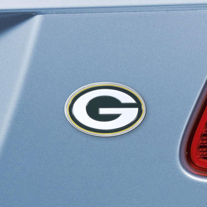 Green Bay Packers Solid Metal Color Auto Emblem, Raised, Adhesive Tape Backing