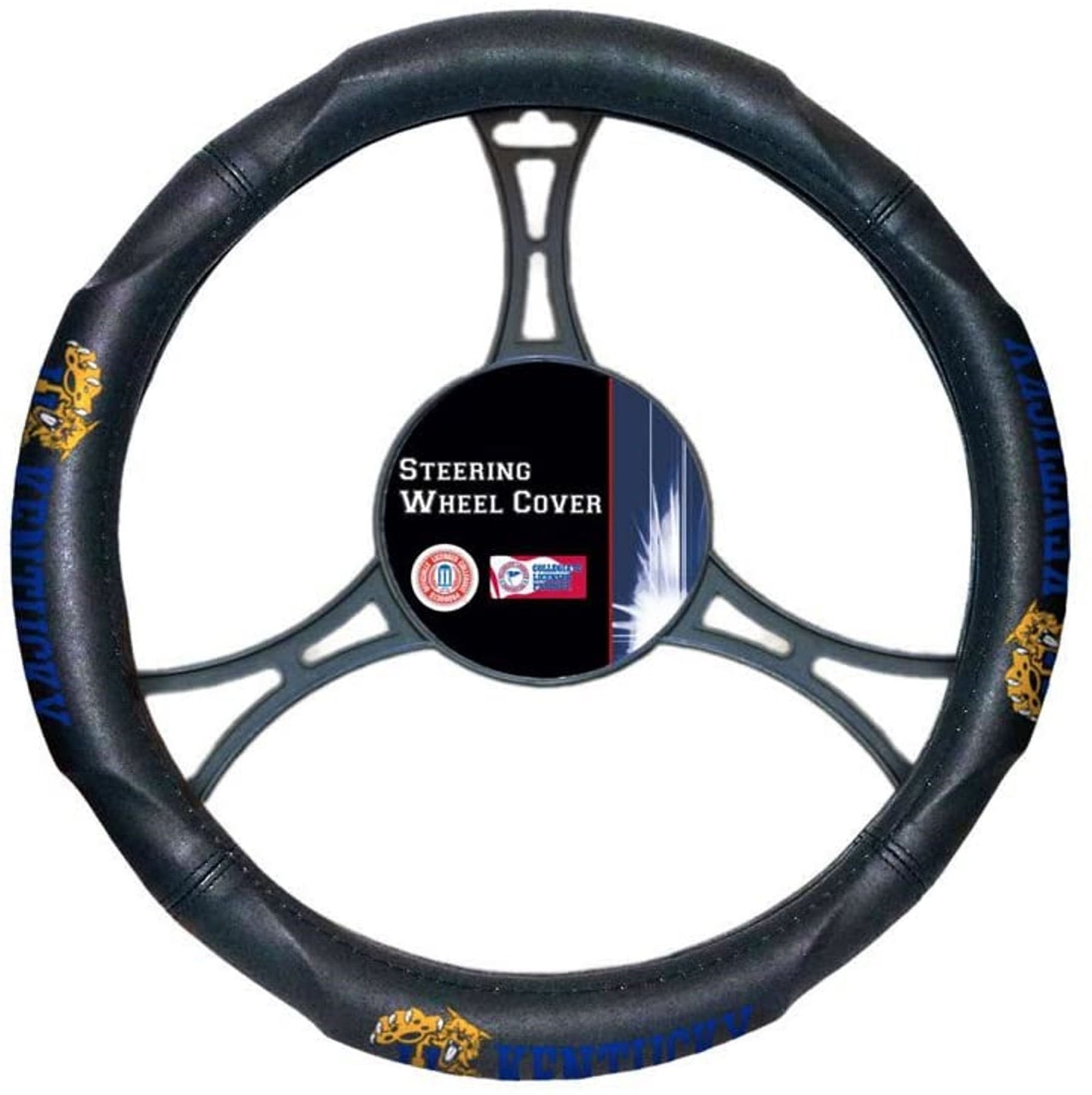 University of Kentucky Wildcats Premium Black Steering Wheel Cover, Rubber Grip, 15 Inch