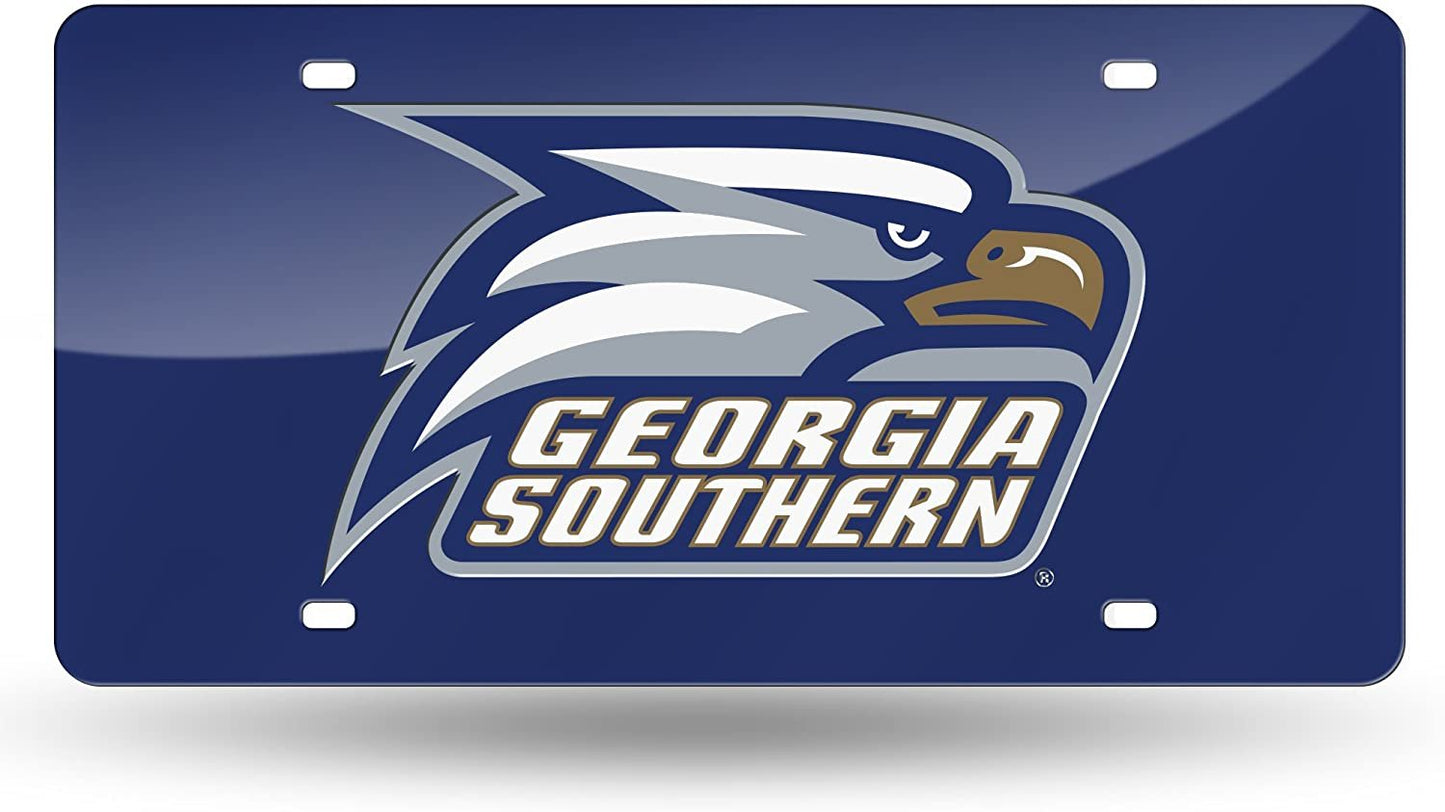 Georgia Southern University Eagles Premium Laser Cut Tag License Plate, Blue Mirrored Acrylic Inlaid, 12x6 Inch