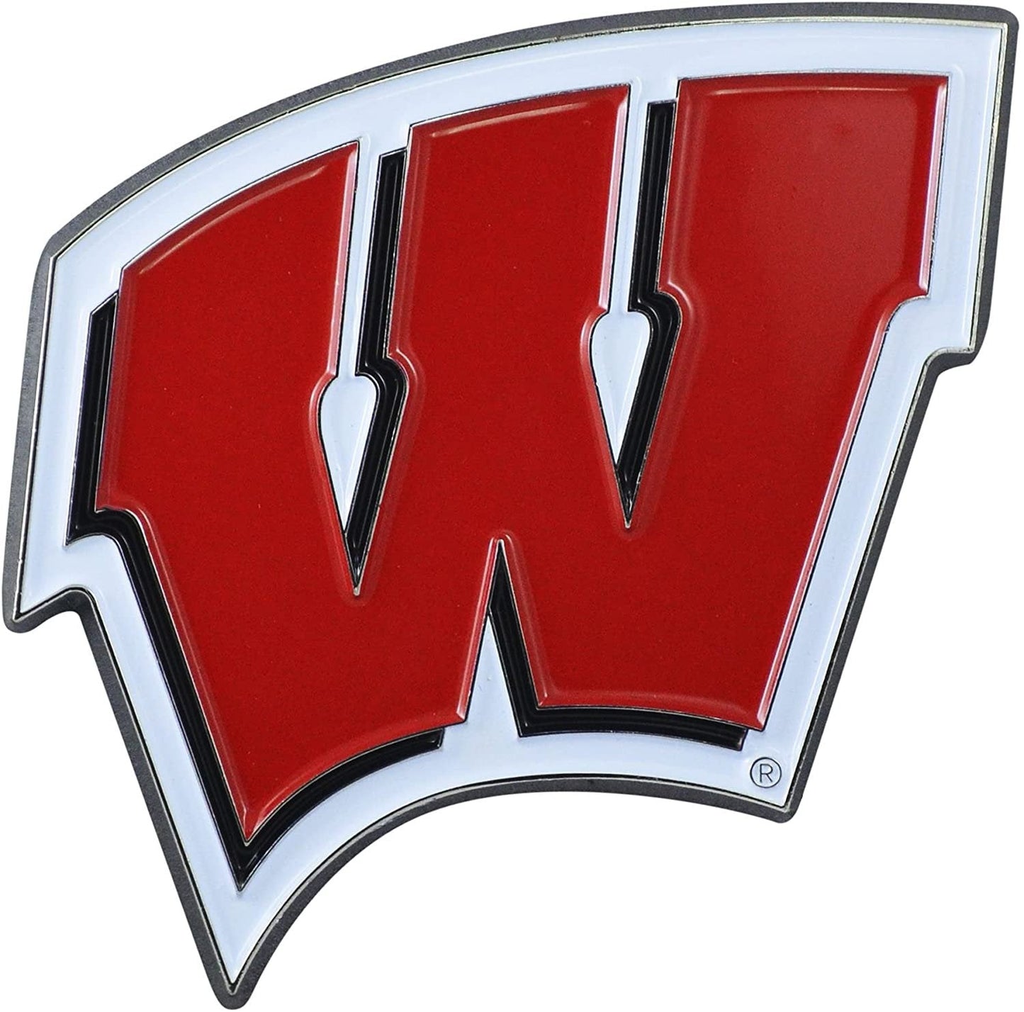 University of Wisconsin Badgers Premium Solid Metal Raised Auto Emblem, Shape Cut, Adhesive Backing