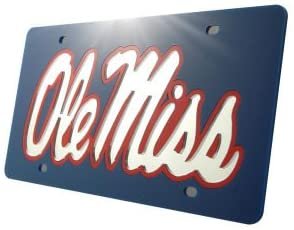 University of Mississippi Ole Miss Premium Laser Cut Tag License Plate, Blue Mirrored Acrylic Inlaid, 6x12 Inch