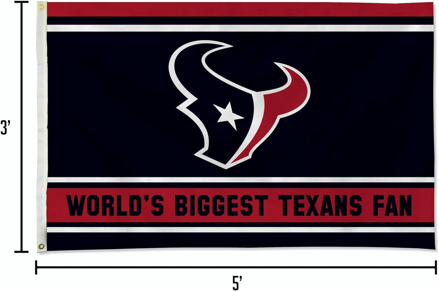 Houston Texans 3x5 Feet Flag Banner, World's Biggest Fan, Metal Grommets, Single Sided, Indoor or Outdoor Use