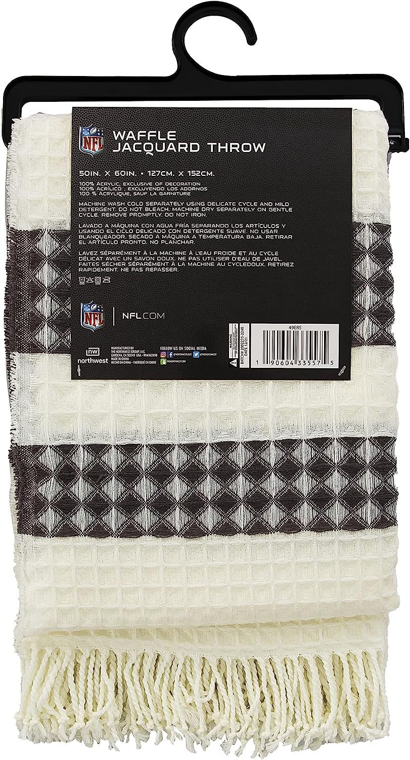 Northwest The Company NFL San Francisco 49ers Waffle Weave Jacquard Throw Blanket, 50" x 60", White/Grey