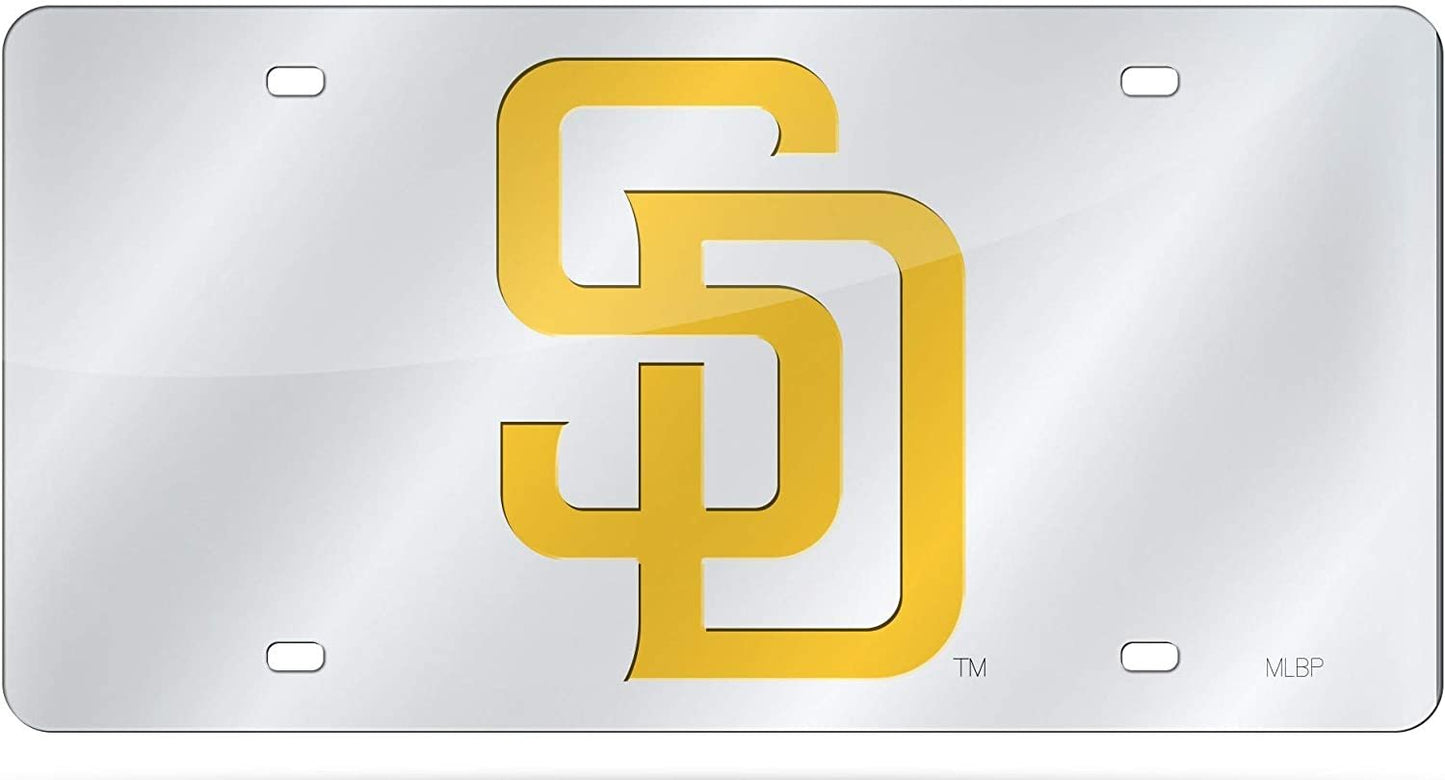 San Diego Padres Premium Laser Cut Tag License Plate, Mirrored Acrylic Inlaid, 12x6 Inch