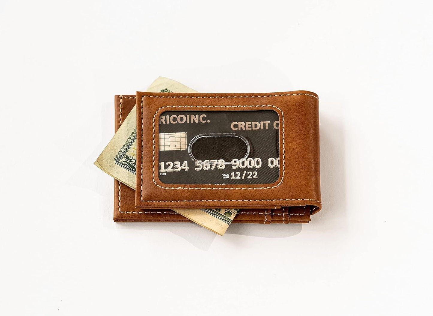 NFL New England Patriots Premium Laser Engraved Vegan Brown Leather Front Pocket Wallet - Compact and Slim yet Sturdy Design - Perfect to Show Your Team Pride or Gift