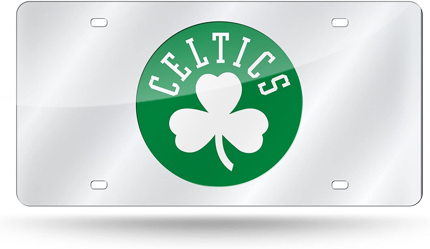 Boston Celtics Premium Laser Cut Tag License Plate, Mirrored Acrylic Inlaid, 12x6 Inch