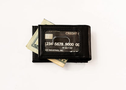 Pittsburgh Steelers Premium Black Leather Wallet, Front Pocket Magnetic Money Clip, Laser Engraved, Vegan