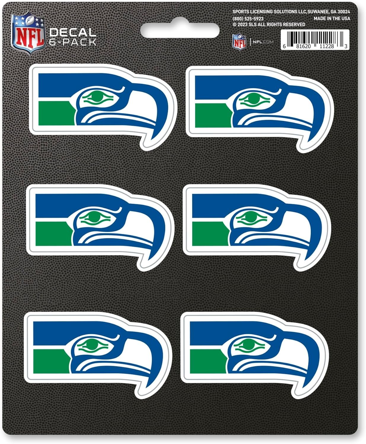 Seattle Seahawks 6-Piece Decal Sticker Set, Vintage Retro Logo, 5x6 Inch Sheet, Gift for football fans for any hard surfaces around home, automotive, personal items