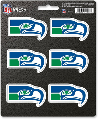Seattle Seahawks 6-Piece Decal Sticker Set, Vintage Retro Logo, 5x6 Inch Sheet, Gift for football fans for any hard surfaces around home, automotive, personal items