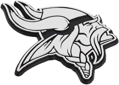 Minnesota Vikings Auto Emblem, Silver Chrome Color, Raised Molded Plastic, 3.5 Inch, Adhesive Tape Backing