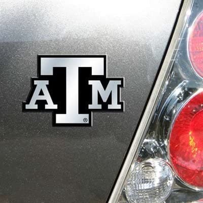 Texas A&M University Aggies Auto Emblem, Plastic Molded, Silver Chrome Color, Raised 3D Effect, Adhesive Backing