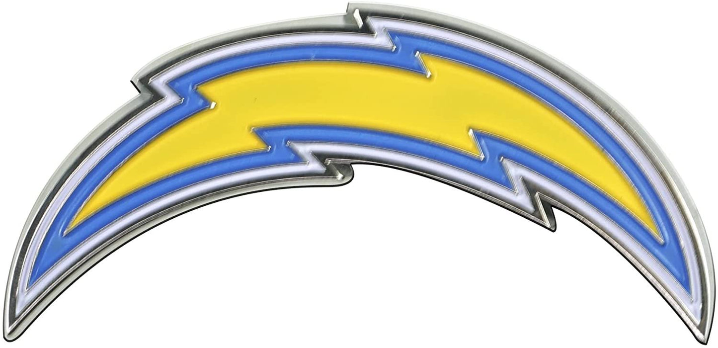 Los Angeles Chargers Premium Solid Metal Raised Auto Emblem, Team Color, Shape Cut, Adhesive Backing
