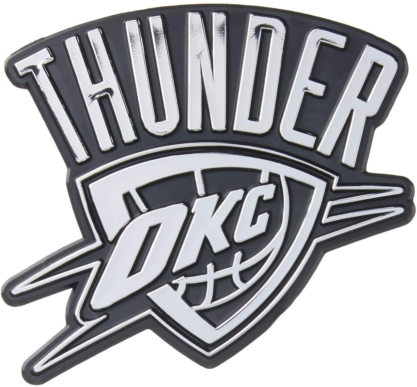 Oklahoma City Thunder Silver Chrome Color Auto Emblem, Raised Molded Plastic, 3.5 Inch, Adhesive Tape Backing