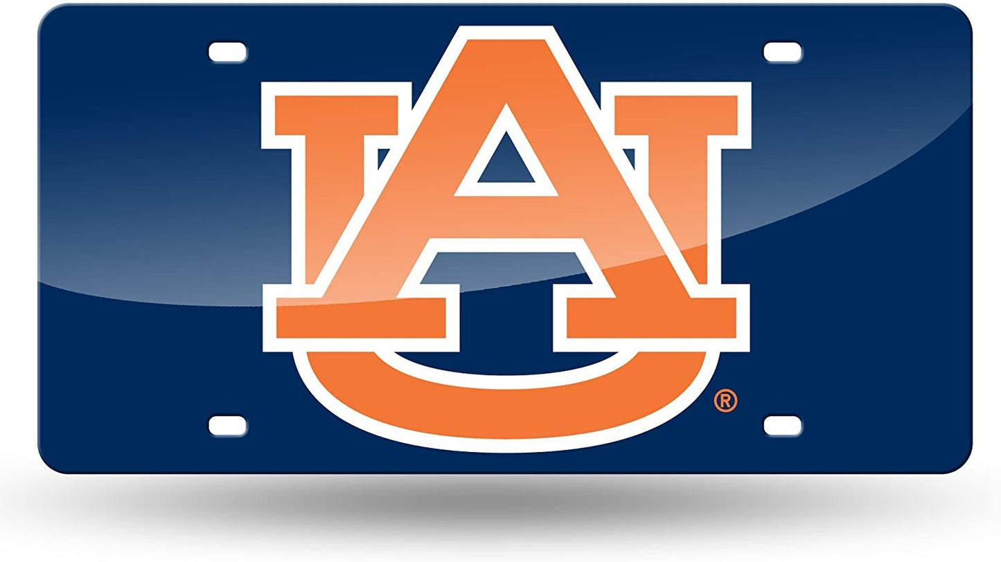 Auburn University Tigers Premium Laser Cut Tag License Plate, Blue, Mirrored Acrylic Inlaid, 12x6 Inch