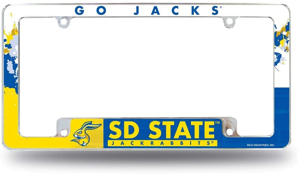 South Dakota State Jackrabbits University Metal License Plate Frame Tag Cover All Over Design Heavy Gauge