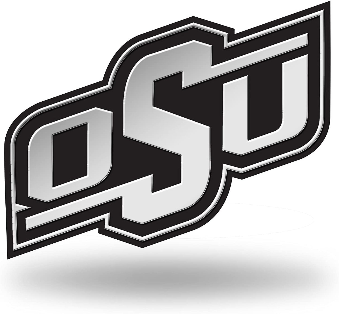 Oklahoma State University Cowboys Silver Chrome Color Auto Emblem, Raised Molded Plastic, 3.5 Inch, Adhesive Tape Backing