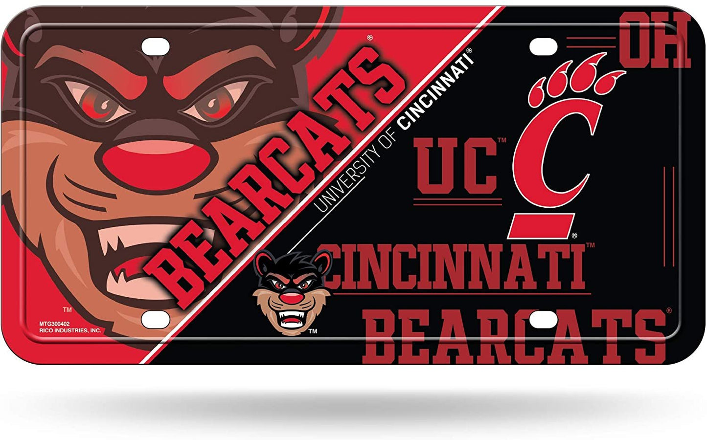 University of Cincinnati Bearcats Metal Auto Tag License Plate, Split Design, 6x12 Inch