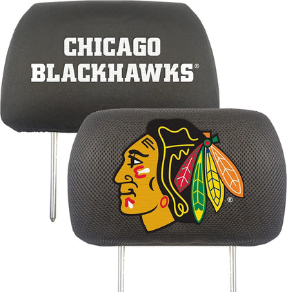 Chicago Blackhawks Premium Pair of Auto Head Rest Covers, Black, Elastic, 10x14 Inch