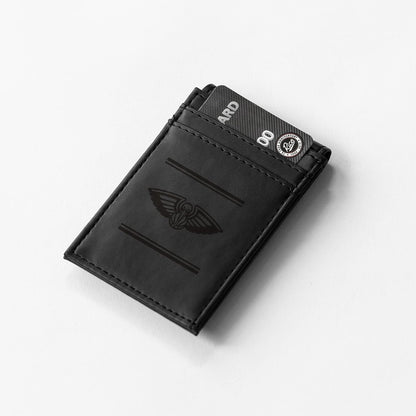 New Orleans Pelicans Premium Black Leather Wallet, Front Pocket Magnetic Money Clip, Laser Engraved, Vegan