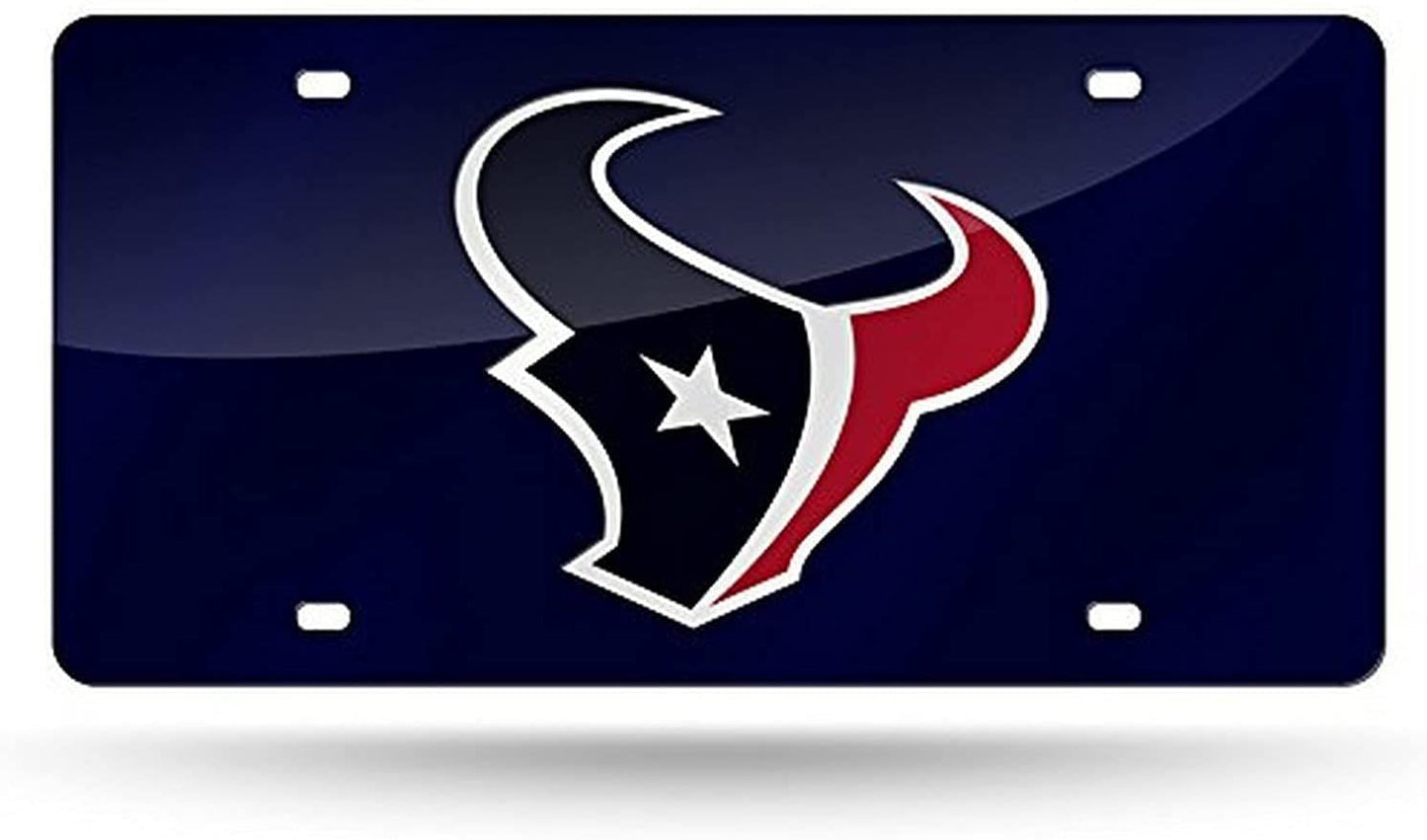 Houston Texans Premium Laser Cut Tag License Plate, Blue Mirrored Acrylic Inlaid, 12x6 Inch