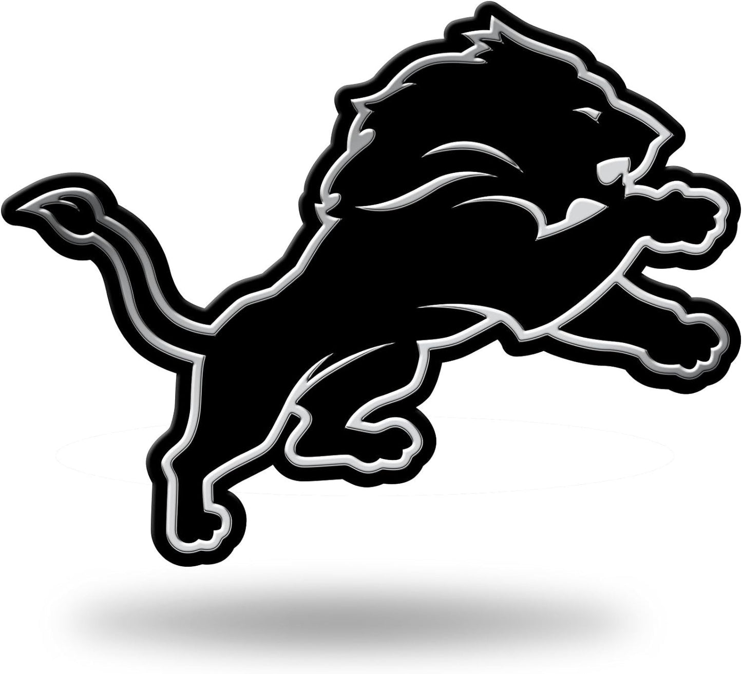 Detroit Lions Auto Emblem, Silver Chrome Color, Raised Molded Plastic, 3.5 Inch, Adhesive Tape Backing