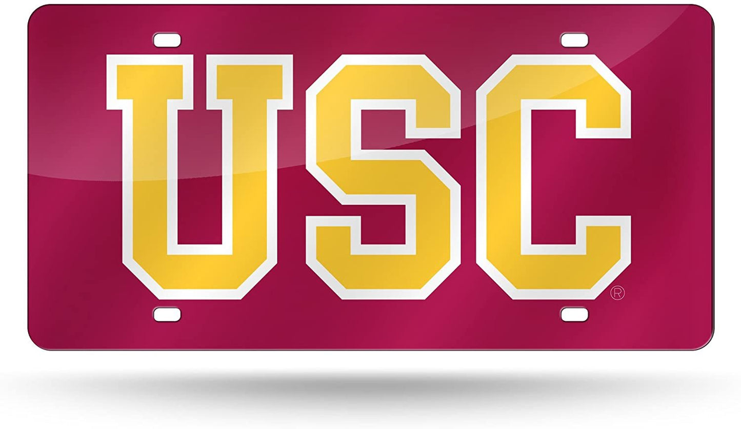 University of Southern California Trojans USC Laser Cut Tag License Plate, Red Mirrored Acrylic Inlaid, 12x6 Inch