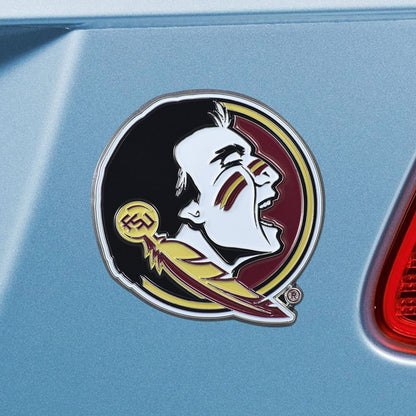 Florida State University Seminoles Premium Solid Metal Raised Auto Emblem, Team Color, Shape Cut, Adhesive Backing