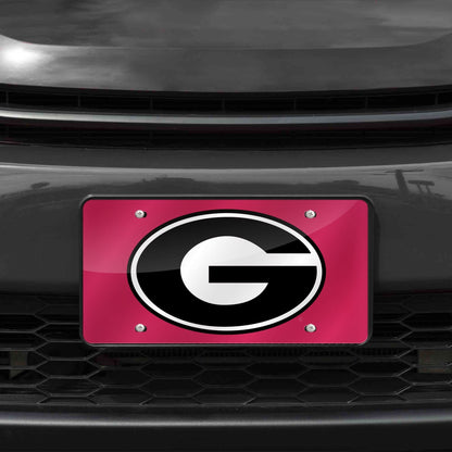 University of Georgia Bulldogs Premium Laser Cut Tag License Plate, Red, Mirrored Acrylic Inlaid, 12x6 Inch