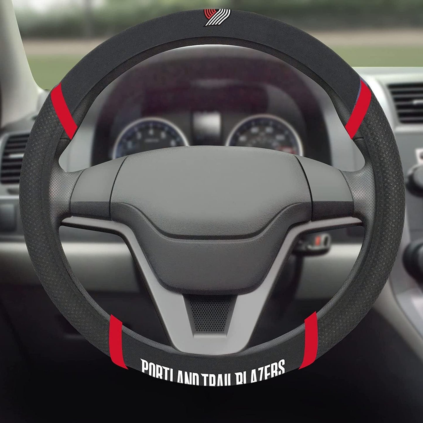 Portland Trail Blazers Steering Wheel Cover Premium Embroidered Black 15 Inch