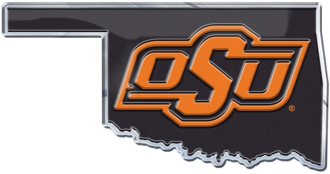 Oklahoma State University Cowboys Team State Design Auto Emblem, Aluminum Metal, Embossed Team Color, Raised Decal Sticker, Full Adhesive Backing