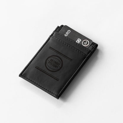 Rico Industries NBA Detroit Pistons Premium Laser Engraved Vegan Black Leather Front Pocket Wallet - Compact and Slim yet Sturdy Design - Perfect to Show Your Team Pride or Gift