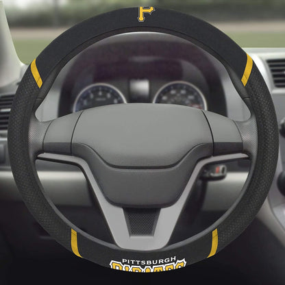Pittsburgh Pirates Steering Wheel Cover Premium Embroidered Black 15 Inch