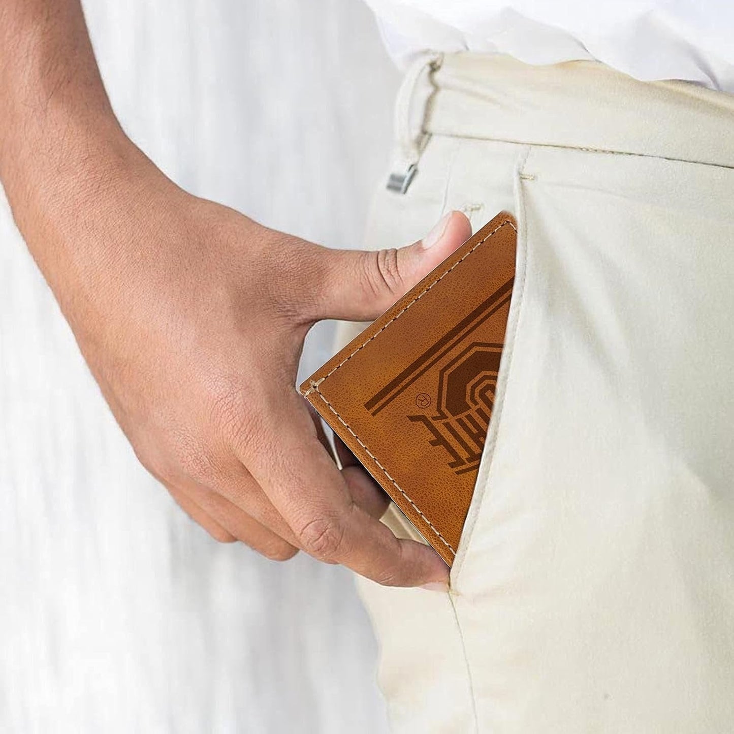 NCAA Ohio State Buckeyes Men’s Front ID Pocket Brown Wallet- Premium 8 Pocket Laser-Engraved Team Logo on Vegan Leather- Minimalist Design, Credit Card Holder- Ideal for Travel or Men’s Gift