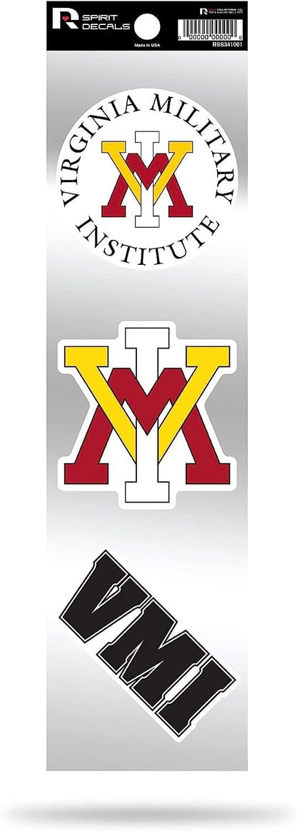 Virginia Military Academy Keydets VMI 3-Piece Retro Decal Sticker Sheet, Die Cut, Clear Backing, 3x12 Inch