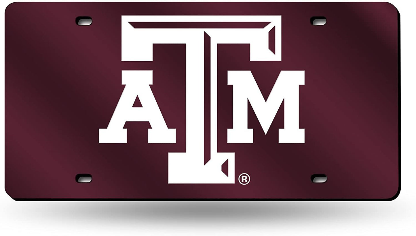 Texas A&M University Aggies Premium Laser Cut Tag License Plate, Red, Mirrored Acrylic Inlaid, 12x6 Inch